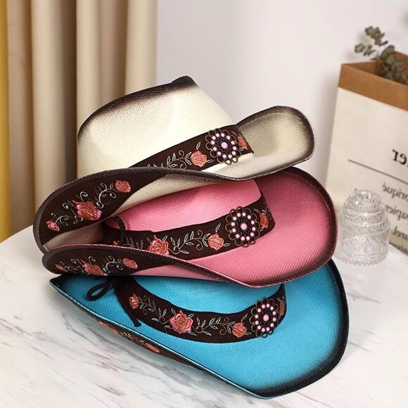 1813 Cowboy Hats For Women Blue Cowgirl Classic Woven Embroidered